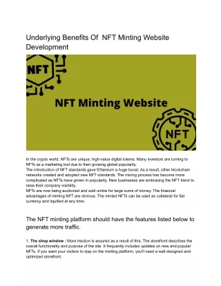 Underlying Benefits Of  NFT Minting Website Development