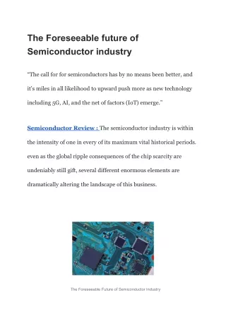 The Foreseeable future of Semiconductor industry