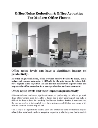 Office Noise Reduction & Office Acoustics For Modern Office Fitouts