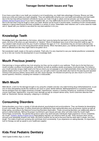 Teenager Dental Wellness Concerns as well as Tips