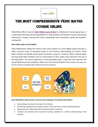 The Most Comprehensive Vedic Maths Course Online