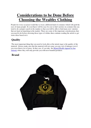 Considerations to be Done Before Choosing the Wealthy Clothing