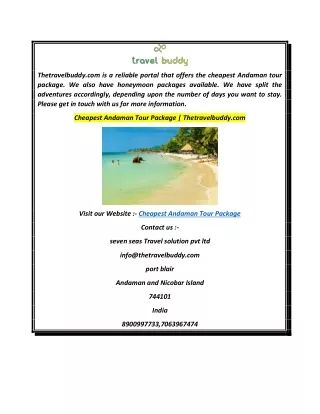 Cheapest Andaman Tour Package  Thetravelbuddy.com