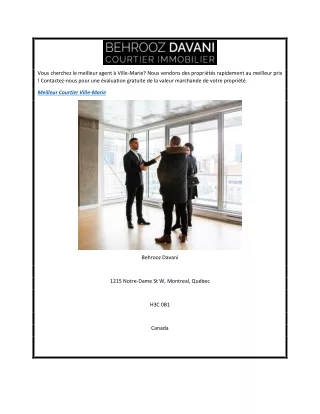 Meilleur Courtier Immobilier de Ville-Marie   Behrooz Davani