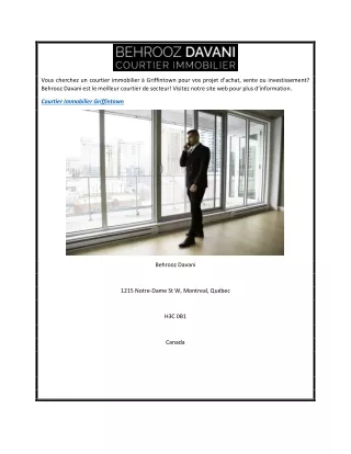 Courtier immobilier à Griffintown  Behrooz Davani