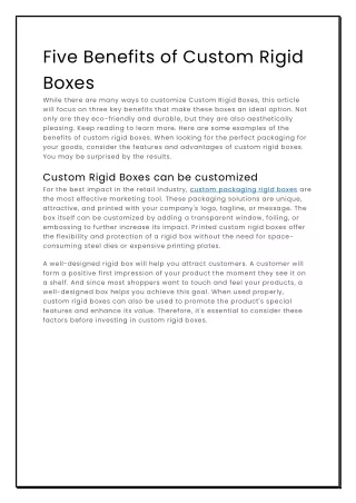 Five Benefits of Custom Rigid Boxes