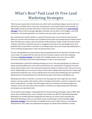 what s best paid lead or free lead marketing