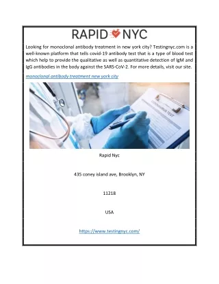 Monoclonal Antibody Treatment New York City  Testingnyc.com