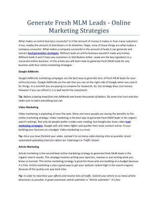 generate fresh mlm leads online marketing