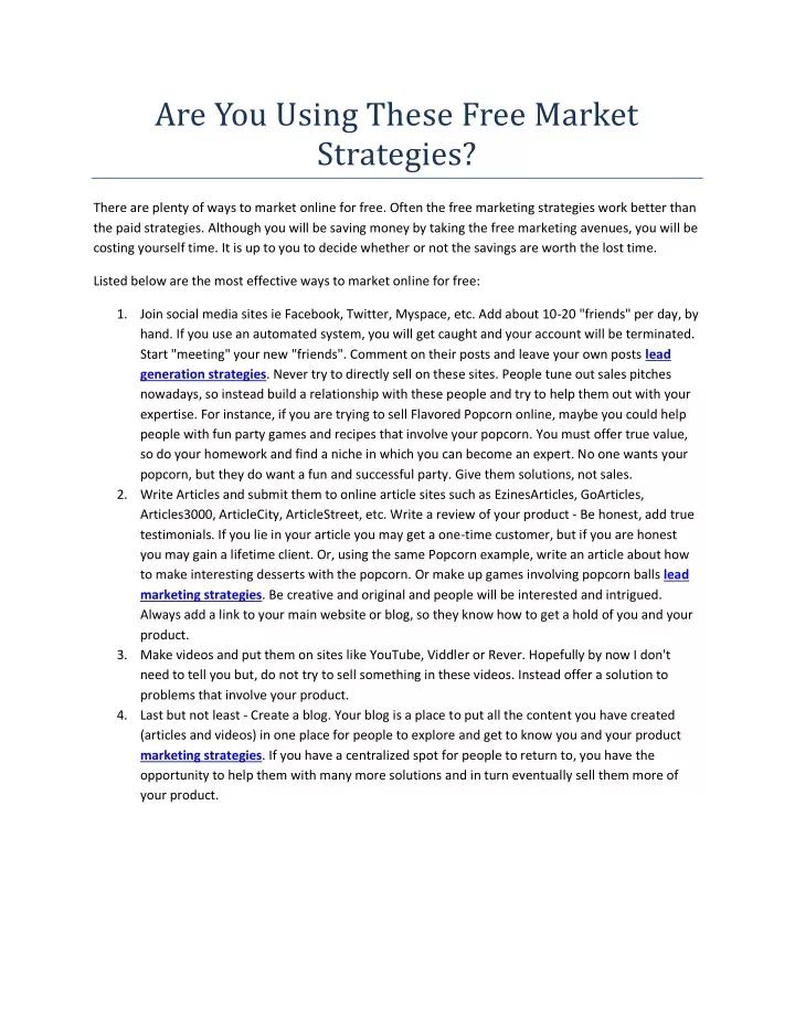 are you using these free market strategies