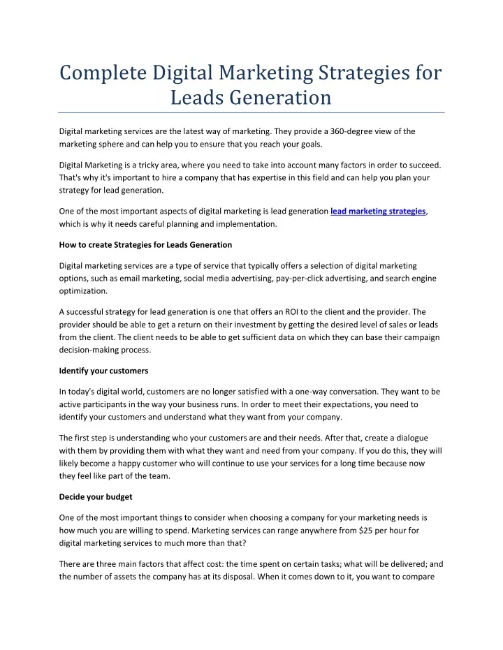 complete digital marketing strategies for leads