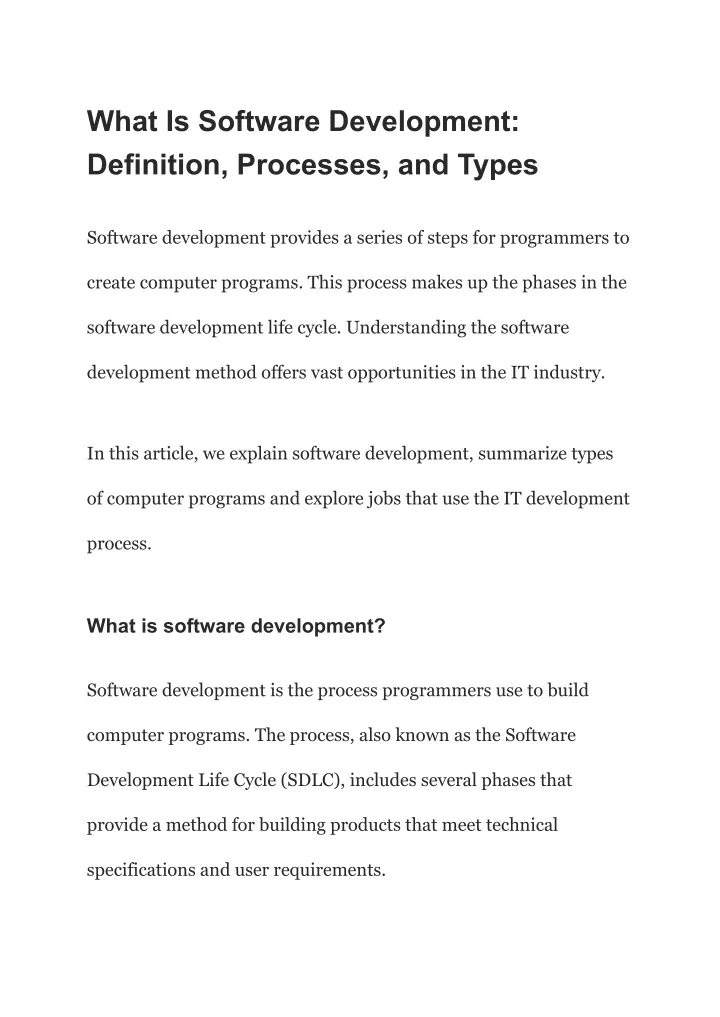 what is software development definition processes