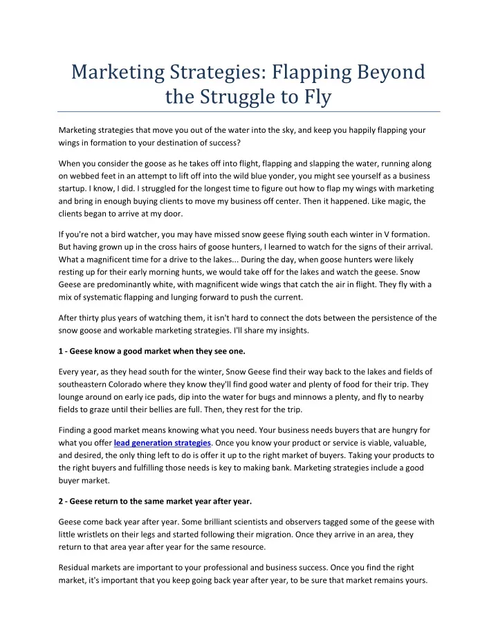 marketing strategies flapping beyond the struggle