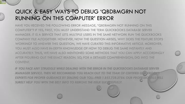 quick easy ways to debug qbdbmgrn not running on this computer error