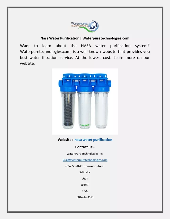 nasa water purification waterpuretechnologies com
