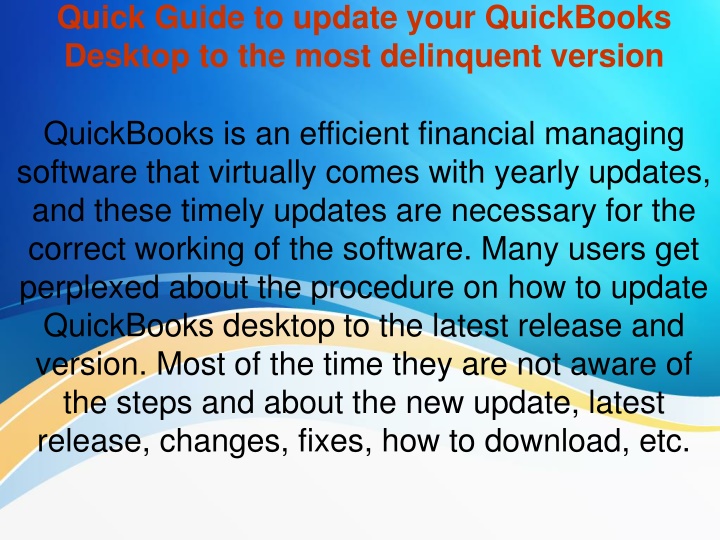 quick guide to update your quickbooks desktop to the most delinquent version