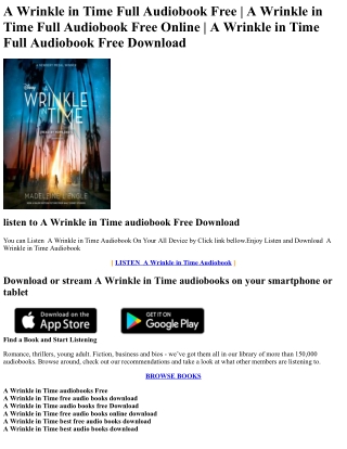 A Wrinkle in Time Audiobook Free Online