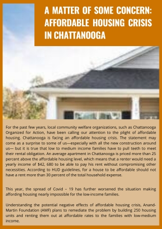 A Matter of Some Concern Affordable Housing Crisis in Chattanooga