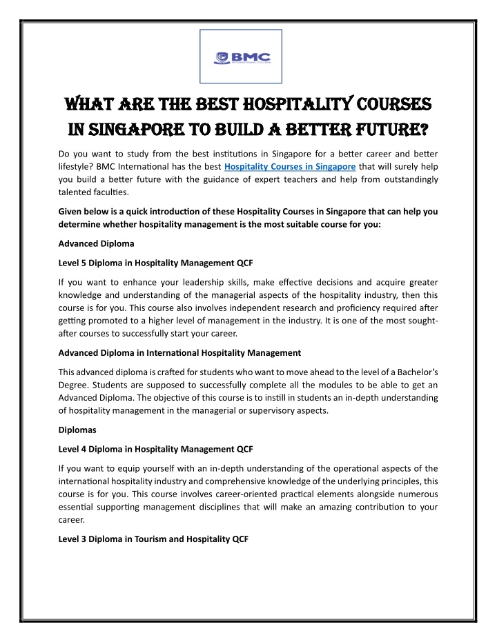 what are the best hospitality courses what