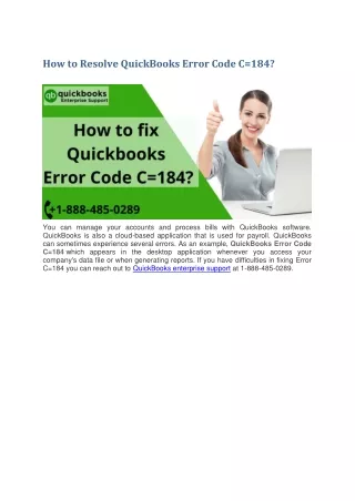 how to resolve quickbooks error code c 184
