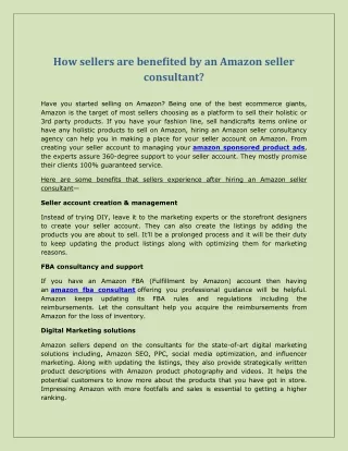 How sellers are benefited by an Amazon seller consultant