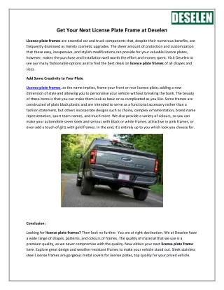 Get Your Next License Plate Frame at Deselen