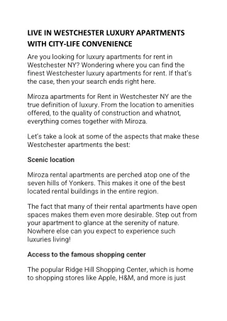 Apartments for Rent in Westchester NY