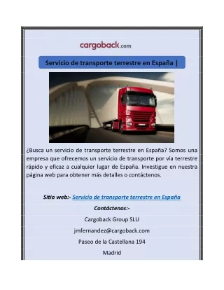 Servicio de transporte terrestre en España | Cargoback.com