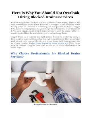 Here Is Why You Should Not Overlook Hiring Blocked Drains Services