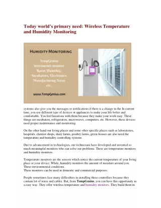 today world s primary need wireless temperature