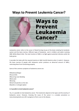Ways To Prevent Leukaemia Cancer_