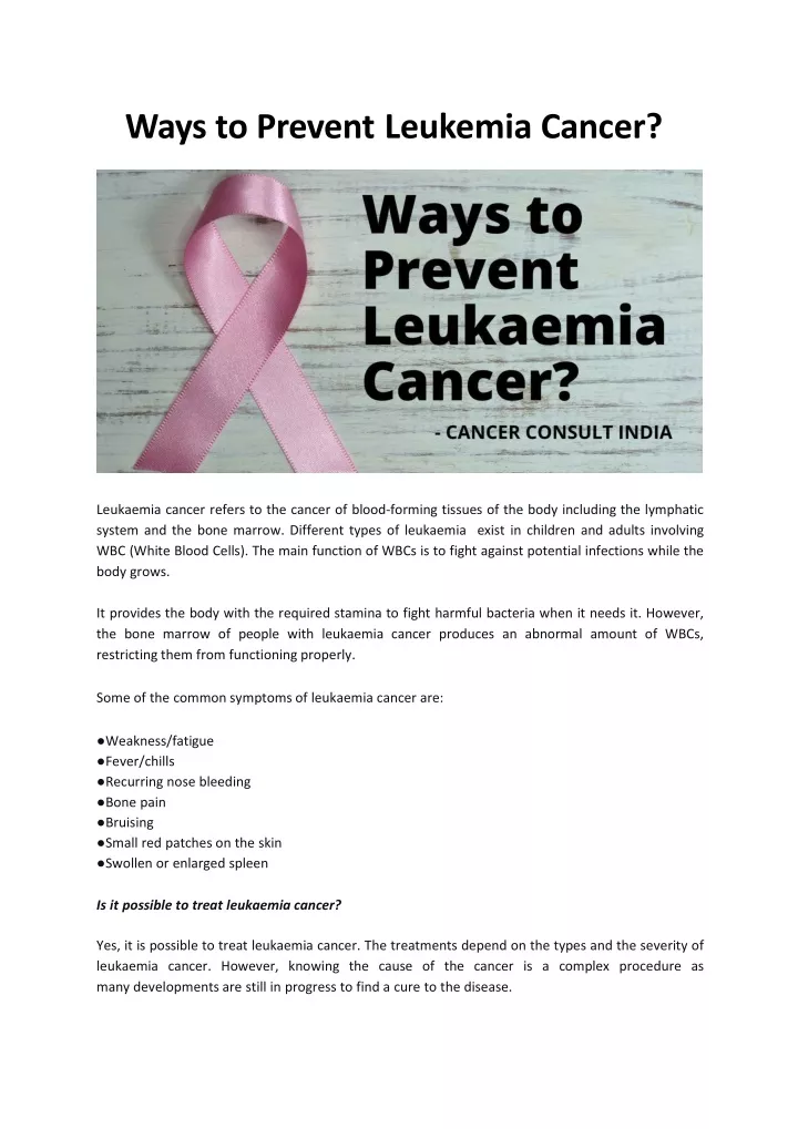 way s to p reven t leukemia can c er