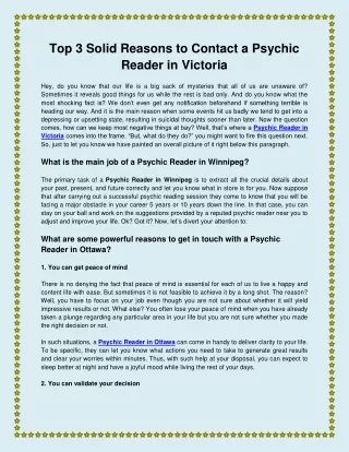 Top 3 Solid Reasons to Contact a Psychic Reader in Victoria