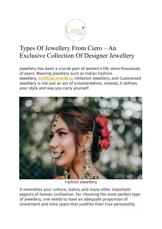 types of jewellery from ciero an exclusive