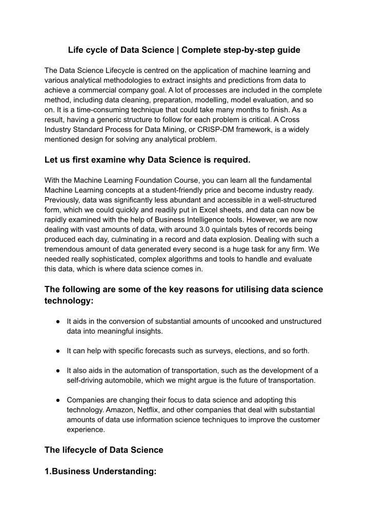 life cycle of data science complete step by step