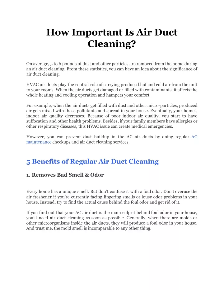 how important is air duct cleaning