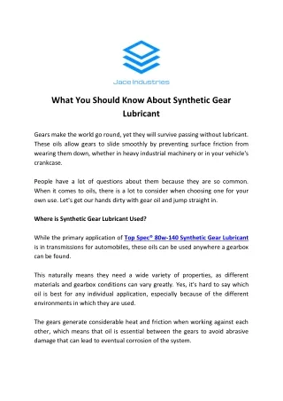 What You Should Know About Synthetic Gear Lubricant