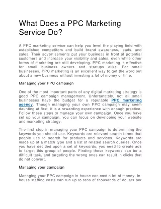 What Does a PPC Marketing Service Do