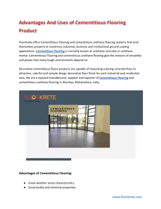 Advantages And Uses of Cementitious Flooring Product