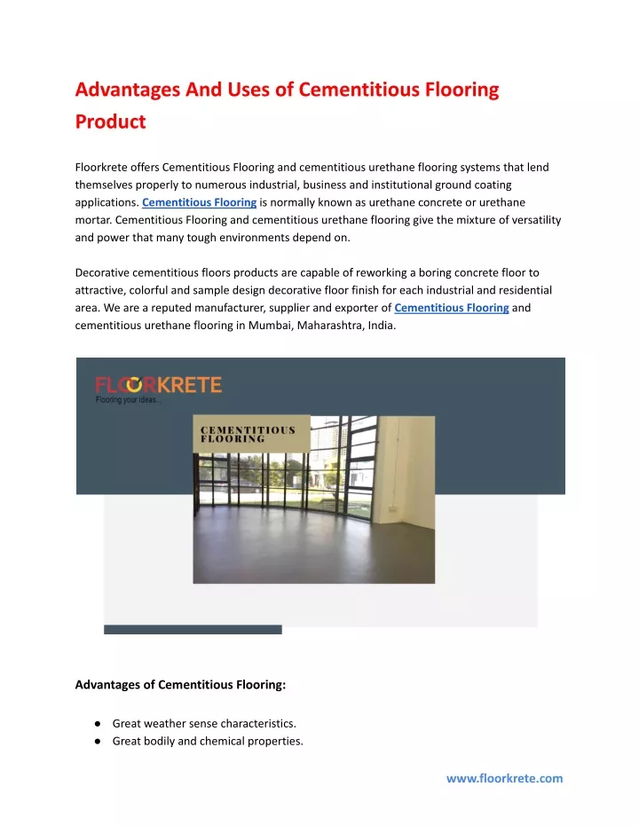 advantages and uses of cementitious flooring