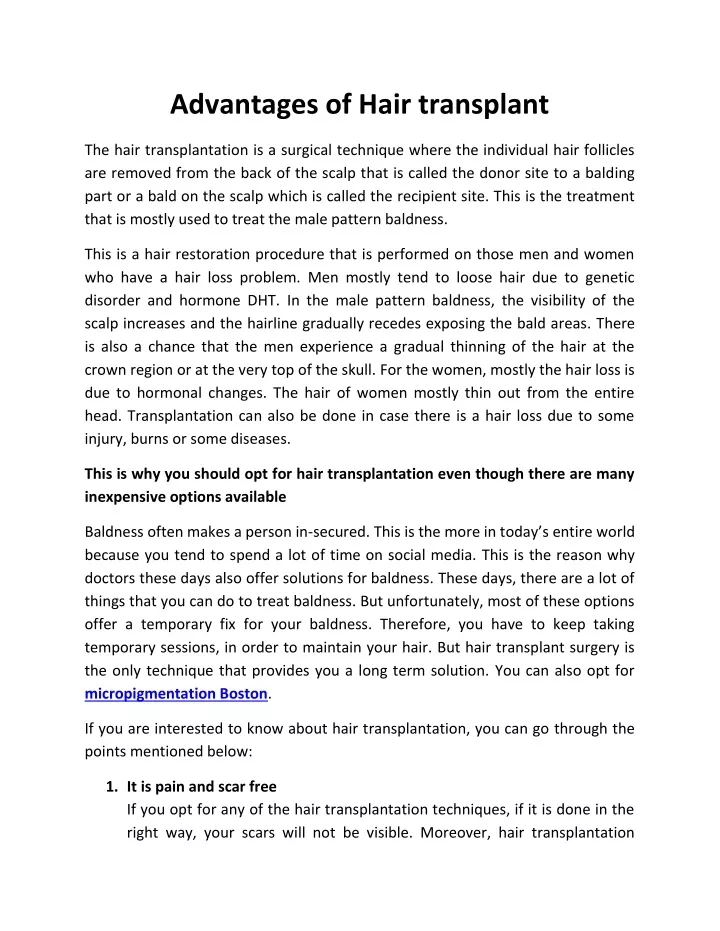 advantages of hair transplant