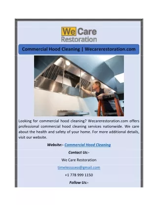 Commercial Hood Cleaning | Wecarerestoration.com