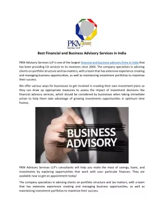 Best Financial and Business Advisory Services in India