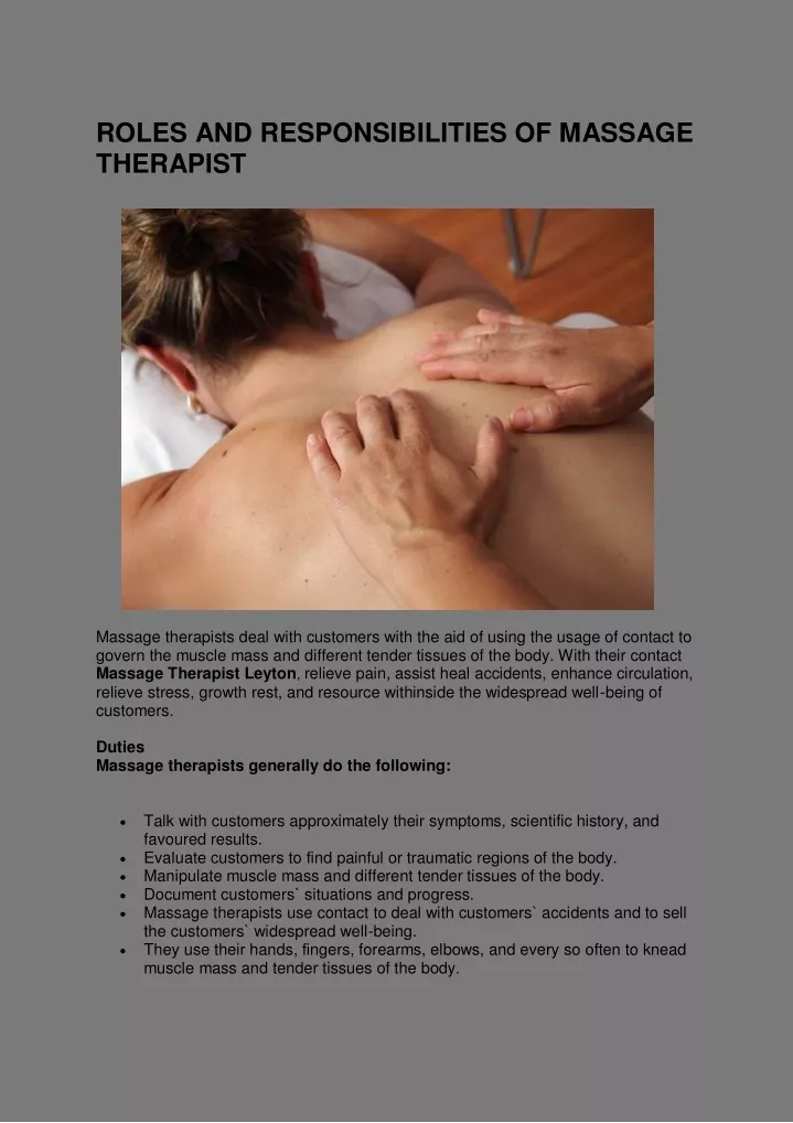 roles and responsibilities of massage therapist