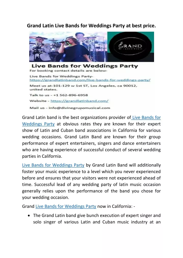 grand latin live bands for weddings party at best