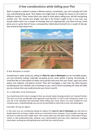 A few considerations while Selling your Plot