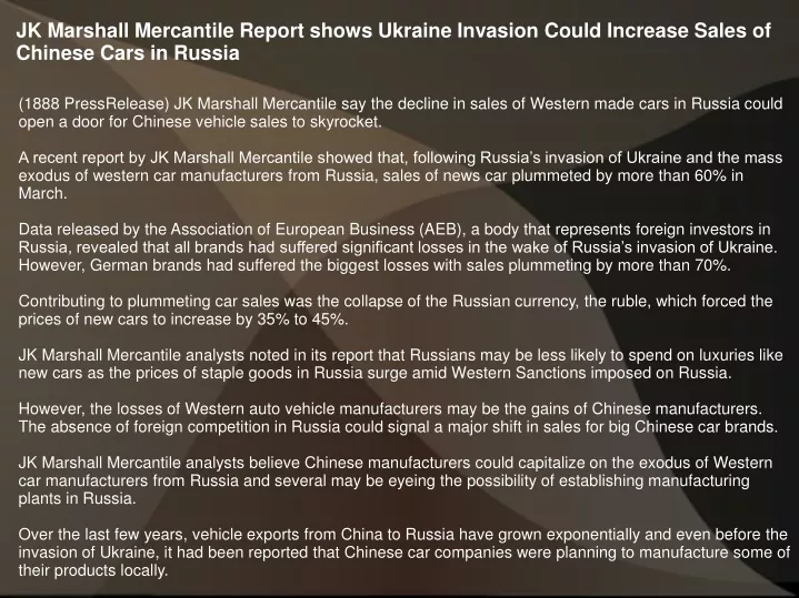 jk marshall mercantile report shows ukraine