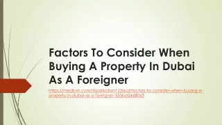 Factors To Consider When Buying A Property In Dubai As A Foreigner