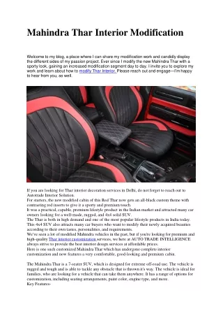 Mahindra Thar Interior Modification-