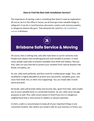 How to Find the Best Safe Installation Service in Brisbane